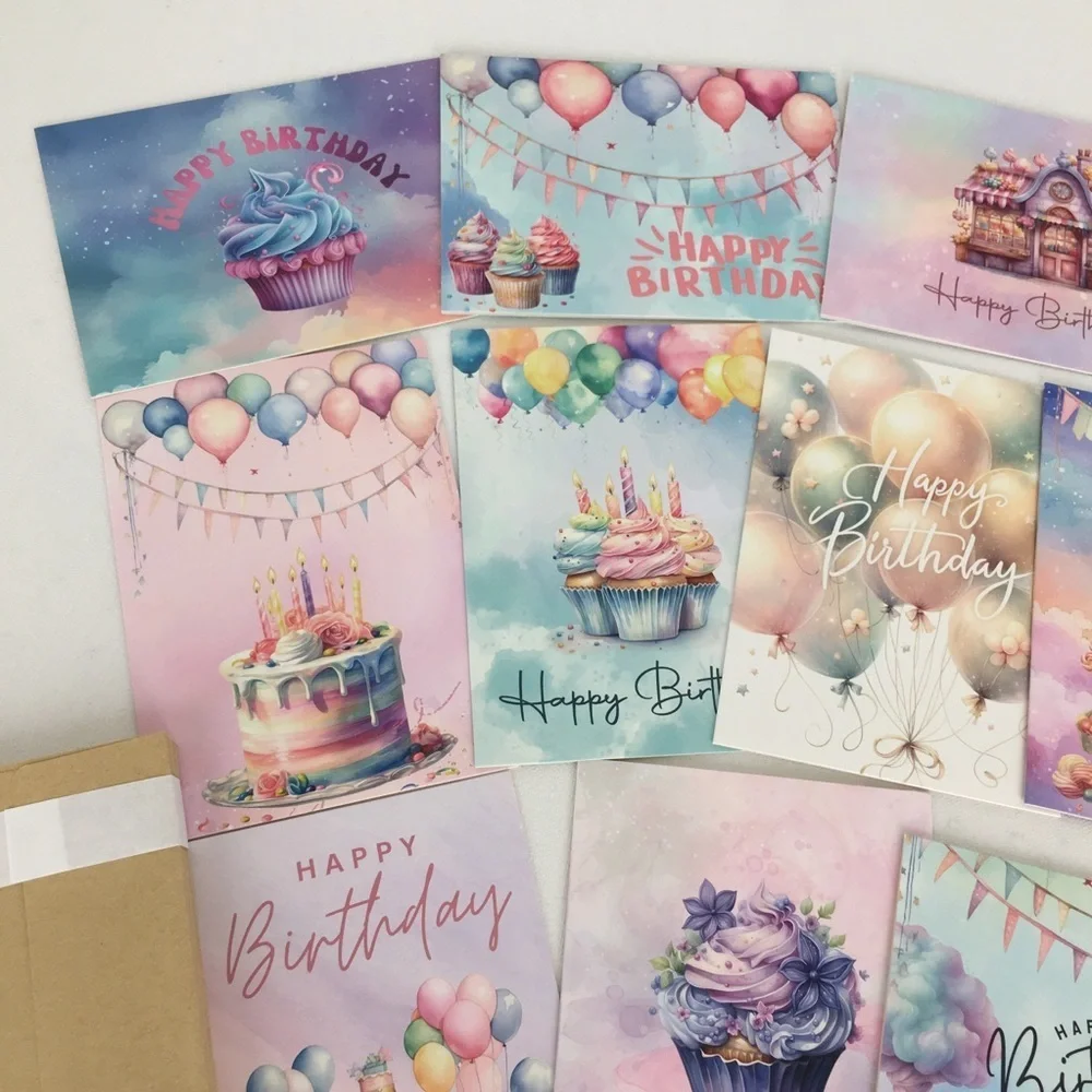 Assortment of 20 Cupcake Birthday Cards Pastel Pink Purple With Envelopes NEW
